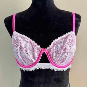 Victoria's Secret bra women 36B unlined mesh lace underwire pink & white